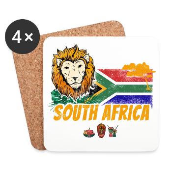 Souvenir du lion vintage sud-africain avec drapeau africain - Dessous de verre (lot de 4) - blanc - Devant