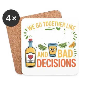 Tequila & Bad Decisions Lustiges Freunde Geschenk - Untersetzer (4er-Set) - Weiß - Vorne