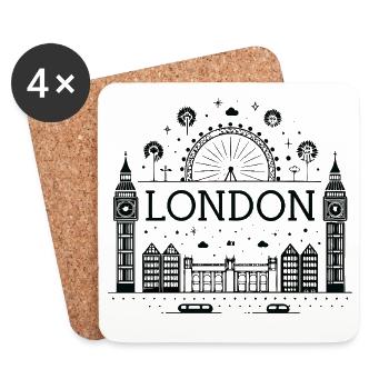 Londres Nuit Roue Big Ben - Dessous de verre (lot de 4) - blanc - Devant