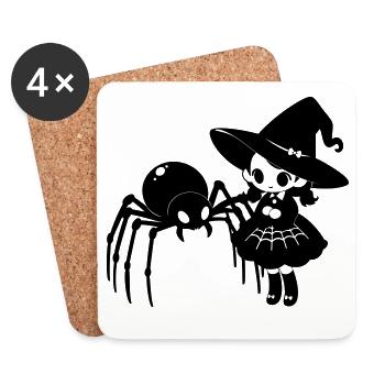 Cute Witch with Spider Halloween Motif - Coasters (set of 4) - white - Front