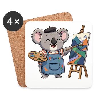 Koala Painter: Colorful Mountain Landscape - Coasters (set of 4) - white - Front