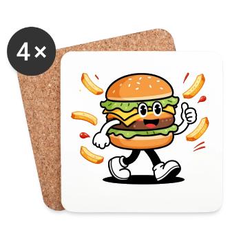 Energiegeladener und gourmetischer Cartoon-Burger - Untersetzer (4er-Set) - Weiß - Vorne