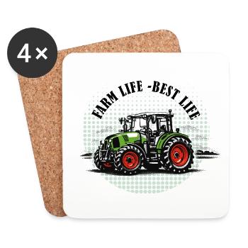 Vie à la ferme – Tracteur vert et rouge style vintage - Dessous de verre (lot de 4) - blanc - Devant