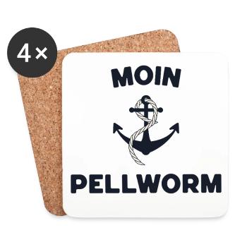 Moin Pellworm – Maritimes Anker-Design - Untersetzer (4er-Set) - Weiß - Vorne