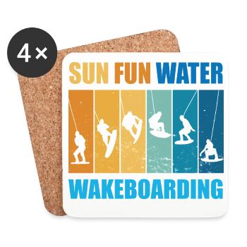 Sun, Fun, Water, Wakeboarding - Coasters (set of 4) - white - Front