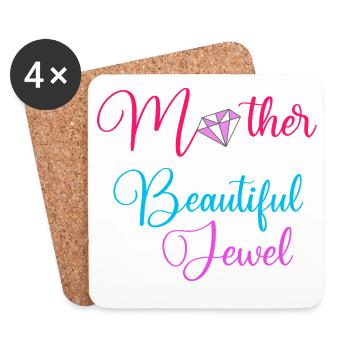 Maman est le plus beau diamant floral bijou - Dessous de verre (lot de 4) - blanc - Devant