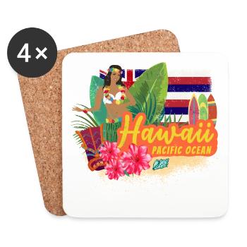 Hawaiian Hula Dancer Pacific Vintage Souvenir - Coasters (set of 4) - white - Front