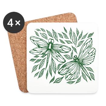 Dragonflies and Leaves Botanical - Coasters (set of 4) - white - Front