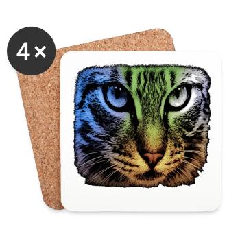 katzengesicht, bunte tier designs - Untersetzer (4er-Set) - Weiß - Vorne