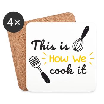 Voici comment nous le cuisineons Drôle de citation de cuisine - Dessous de verre (lot de 4) - blanc - Devant
