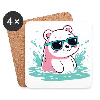 Aquatic Polar Bear in Cool Glasses - Coasters (set of 4) - white - Front