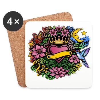 Herz Krone Blumen Kolibri Design - Untersetzer (4er-Set) - Weiß - Vorne