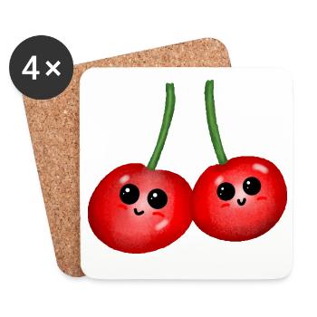 Früchte Kirsche Kirschen Obst Frucht - Untersetzer (4er-Set) - Weiß - Vorne