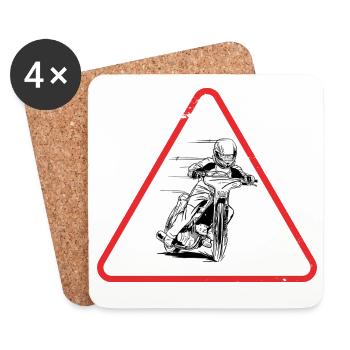 Speedway Motorcycle Racer Warning Sign Design - Untersetzer (4er-Set) - Weiß - Vorne