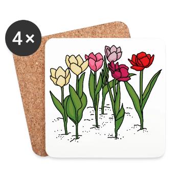 Tulpen im Frühling - Untersetzer (4er-Set) - Weiß - Vorne