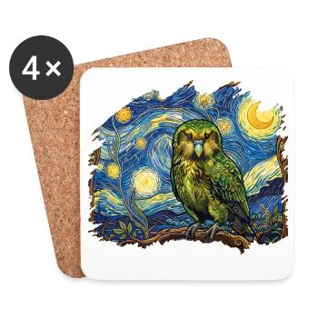 Kakapo-Nacht Neuseeland-Papagei Kakapo-Vogel Sternenklar - Untersetzer (4er-Set) - Weiß - Vorne