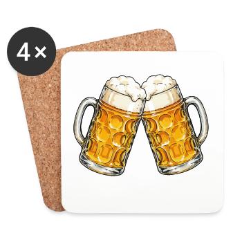 Zwei Bierkrüge stoßen an - Untersetzer (4er-Set) - Weiß - Vorne