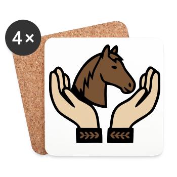 Hände halten Pferd Reitsport - Untersetzer (4er-Set) - Weiß - Vorne