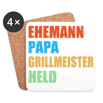 BQ Papa Vater Grillmeister Held Humor - Untersetzer (4er-Set) - Weiß - Vorne