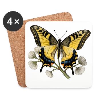 Swallowtail Butterfly - Engraving Drawing - Coasters (set of 4) - white - Front