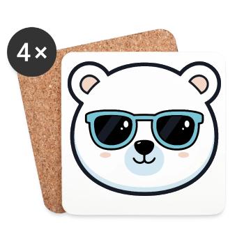 Cute Polar Bear Blue Glasses - Coasters (set of 4) - white - Front