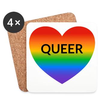 Pride QUEER rainbow heart - Coasters (set of 4) - white - Front