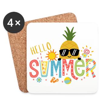 Ananas Soleil Été Vif - Dessous de verre (lot de 4) - blanc - Devant