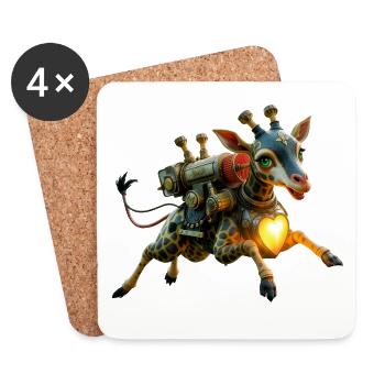 Steampunk-Giraffen-Beleuchtetes Herz - Untersetzer (4er-Set) - Weiß - Vorne