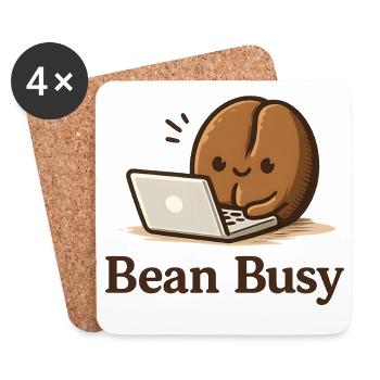 Bean Busy - Cute Coffee Bean at Laptop Cafe - Coasters (set of 4) - white - Front