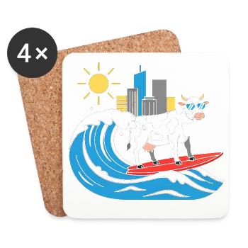 Surfende Kuh am City-Wave - Untersetzer (4er-Set) - Weiß - Vorne