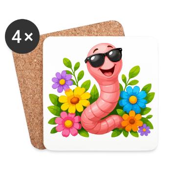 Wurm mit Sonnenbrille im Blumenmeer - Untersetzer (4er-Set) - Weiß - Vorne