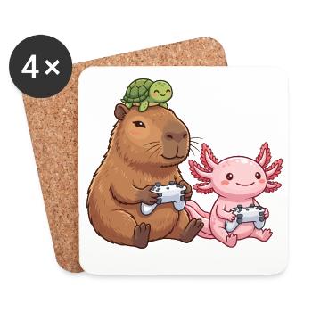Capybara and Axolotl Gaming Funny  - Coasters (set of 4) - white - Front