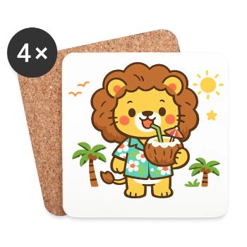 Lion de plage en costume aloha - Dessous de verre (lot de 4) - blanc - Devant