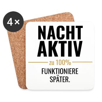 Nachtaktiv – Zu 100% funktioniere später - Untersetzer (4er-Set) - Weiß - Vorne