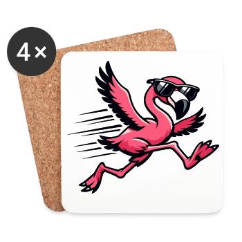 Flamingo in sprint with sunglasses - Coasters (set of 4) - white - Front