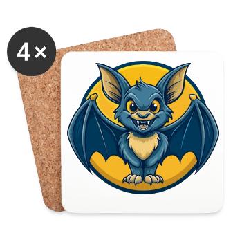 Mascotte Bat Kawaii Logo clipart de personnage de dessin animé - Dessous de verre (lot de 4) - blanc - Devant