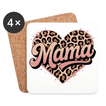 Motif de léopard en cœur MAMA - Dessous de verre (lot de 4) - blanc - Devant