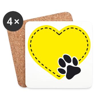 Cœur jaune personnalisable avec patte de chien - Dessous de verre (lot de 4) - blanc - Devant