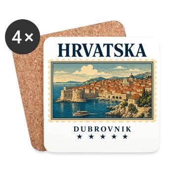 Kroatien Dubrovnik Vintage Reisemarke - Untersetzer (4er-Set) - Weiß - Vorne