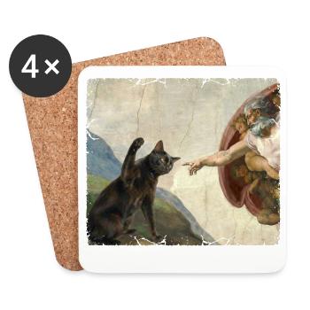 Chat gifle la main de Dieu Mème des chats drôles - Dessous de verre (lot de 4) - blanc - Devant