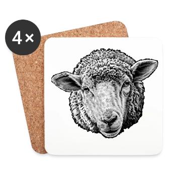 Portrait de mouton en toile noire et blanche - Dessous de verre (lot de 4) - blanc - Devant