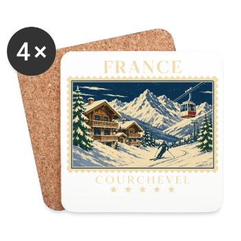 Frankreich Courchevel Vintage Reisemarke - Untersetzer (4er-Set) - Weiß - Vorne