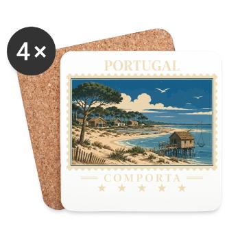 Portugal Comporta Vintage Reisemarke - Untersetzer (4er-Set) - Weiß - Vorne