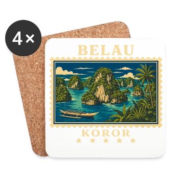 Palau Koror Vintage Travel Brand - Coasters (set of 4) - white - Front