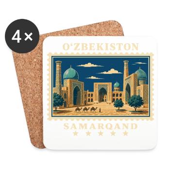 Usbekistan Samarqand Vintage Reisemarke - Untersetzer (4er-Set) - Weiß - Vorne