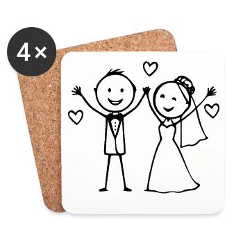 Wedding Couple Cartoon Cheerful - Coasters (set of 4) - white - Front
