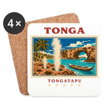 Marque de voyage vintage Tonga Tongatapu - Dessous de verre (lot de 4) - blanc - Devant