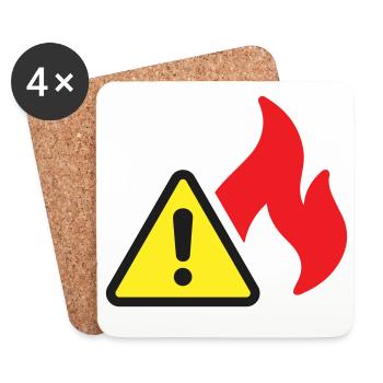 Icône solide d’alerte incendie Symbole de sécurité de flamme - Dessous de verre (lot de 4) - blanc - Devant