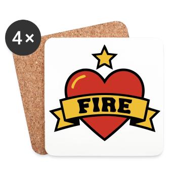 Fire Brigade Heart Fire Crest - Coasters (set of 4) - white - Front