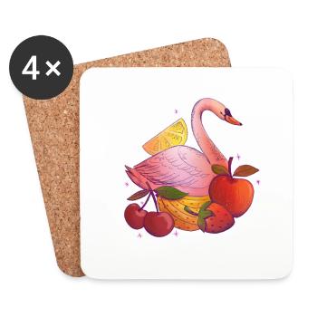Swan with fruit and citrus - Coasters (set of 4) - white - Front